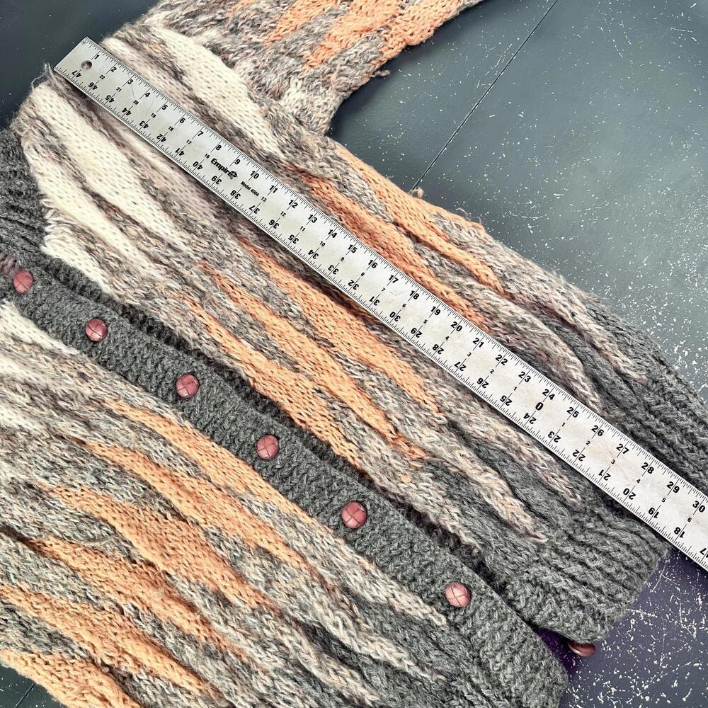 VTG 100% Mohair Cardigan Sweater Orange Gray White Button Front Handmade Chunky - Picture 8 of 10